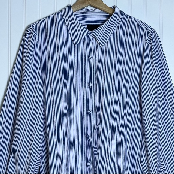Alex Marie Navy and White Striped Button-Down Shirt Casual Business - Picture 3 of 13
